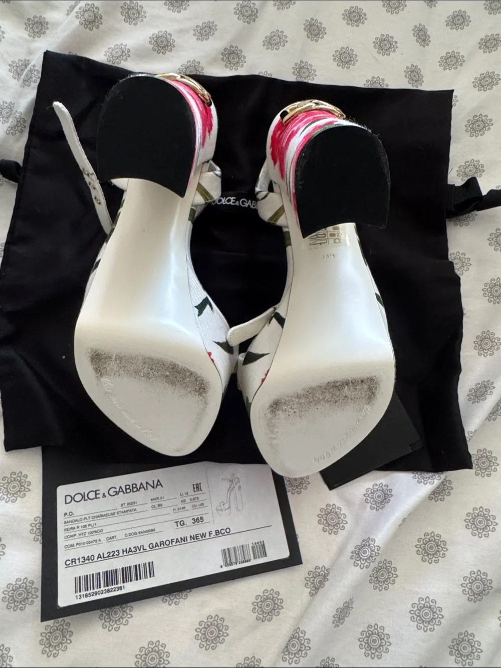 Authentic Dolce & Gabbana White Floral Print Slingback platform Heels 36.5